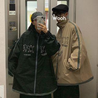 Couple Matching Cartoon Print Zip Jacket