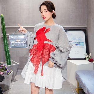 Goldfish Embroidered Bow Back Pullover Dress