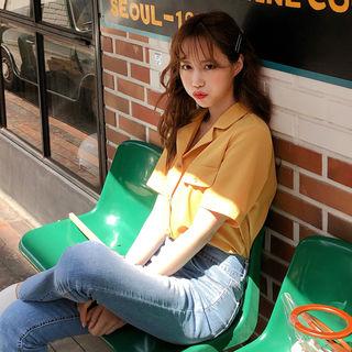 One-pocket Colored Short-sleeve Shirt