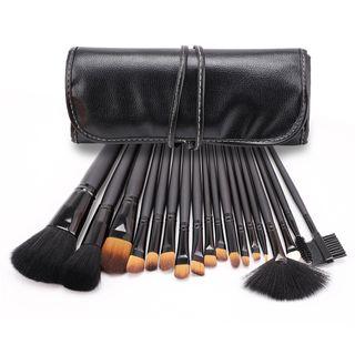 Set Of 18: Makeup Brush With Faux Leather Case