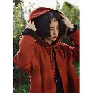 Hooded Open Front Midi Coat Brick Red - One Size