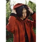 Hooded Open Front Midi Coat Brick Red - One Size