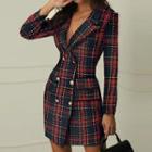 Double-breasted Plaid Mini Blazer Dress