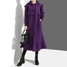 Ruffle Hem Midi Hoodie Dress Purple - One Size