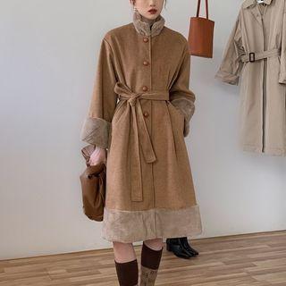 Fluffy Panel Single-breasted Coat