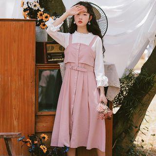 Button-front Buckled Jumper Dress
