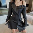 Asymmetrical Cold-shoulder Mini A-line Blazer Dress
