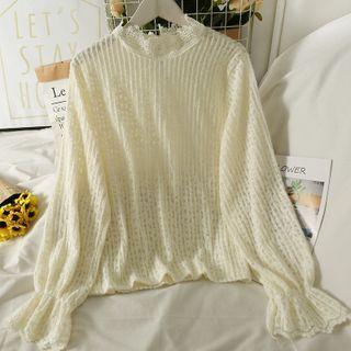 Stand-collar Loose-fit Lace Top