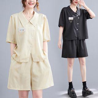 Set: Short-sleeve Chained Asymmetrical Shirt + Shorts