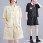 Set: Short-sleeve Chained Asymmetrical Shirt + Shorts