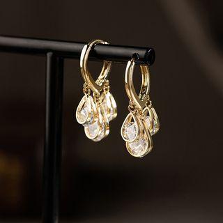 Rhinestone Alloy Drop Earring 1 Pair - Drop Earring - Tassel Love Heart - Gold - One Size