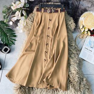 Button-detail High-waist Midi Skirt