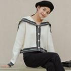Contrast Trim Sailor Collar Cropped Cardigan Off-white - One Size