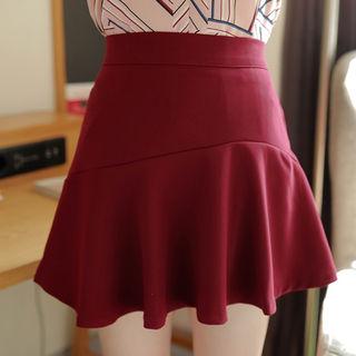 Band-waist Ruffle-hem Miniskirt