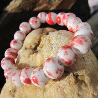 Ceramic Bead Bracelet White & Red - One Size