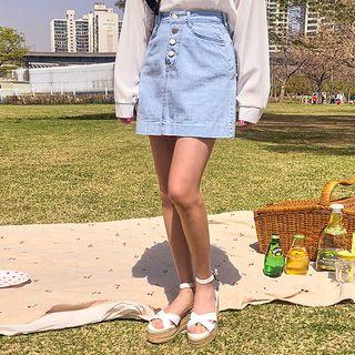 Button-fly Mini Denim Skirt