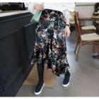 Floral Pattern Velvet Midi Surplice-wrap Skirt