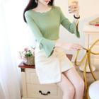 3/4-sleeve Knit Top / A-line Mini Skirt / Set