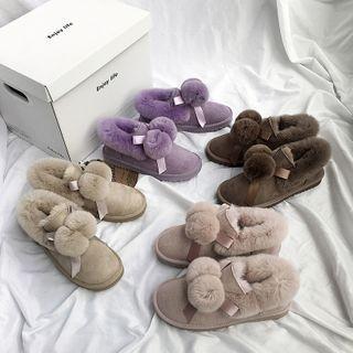 Pom Pom Fleece-lined Ankle Snow Boots