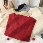 Cable-knit Loose-fit V-neck Sweater In 5 Colors