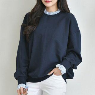 Stripe Frill-trim Pullover