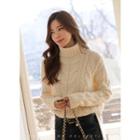 Turtle-neck Dip-back Cable-knit Top