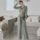 Long-sleeve Collared Wide Leg Jumpsuit