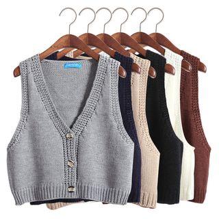 Wool Blend Cropped Buttoned Knit Vest