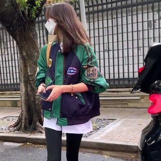 Two-tone Patch Zip-up Bomber Jacket