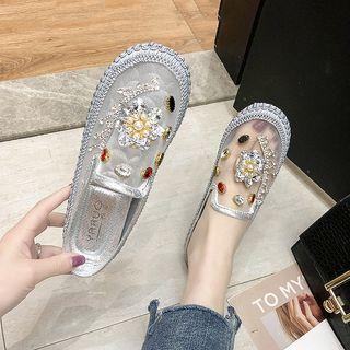 Rhinestone Beaded Mesh Mules