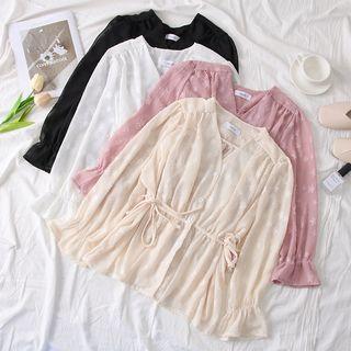Star-print V-neck Shirt With Sash