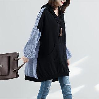 Puff Sleeve Striped Panel Hoodie