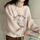 Embroidered Lettering Round-neck Fleece Top