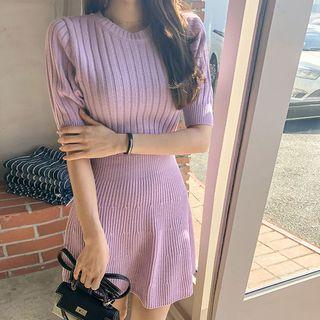 Short-sleeve Rib Knit A-line Dress