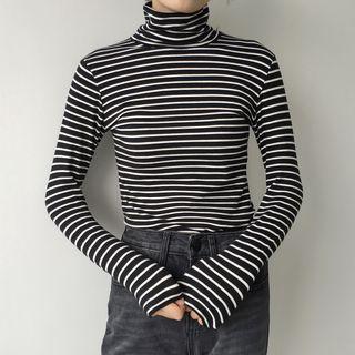Turtleneck Stripe Long-sleeve Top