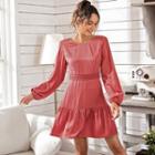 Lace-up Ruffle-trim Long-sleeve Mini A-line Dress