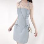 Spaghetti Strap Mini A-line Dress / Bow Cropped Cardigan