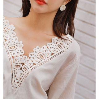 Plus Size Plunged Lace V-neck Blouse