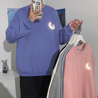Reflective Moon Printed Long-sleeve Sweatshirt