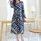 Patterned Long-sleeve Midi Dress
