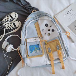 Color Panel Nylon Backpack As Shown In Figure - One Size