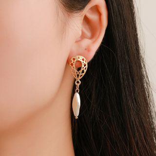 Perforated Alloy Faux Pearl Dangle Earring 1 Pair - 2584 - 01 - Gold -