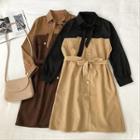Paneled Tie-neck Long-sleeve A-line Dress
