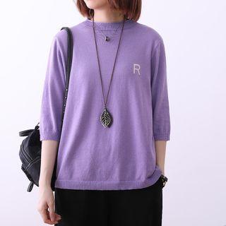 Lettering Elbow-sleeve Sweater