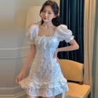 Puff-sleeve Lace Mini A-line Dress