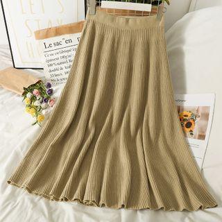 Elastic High-waist Knit Midi Skirt