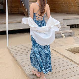 Halter-neck Printed Midi A-line Dress