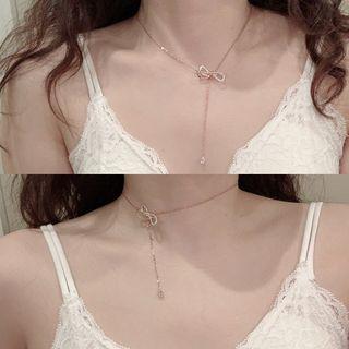 925 Sterling Silver Rhinestone Bow Y Necklace As Shown In Figure - One Size