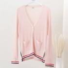 V-neck Contrast Trim Cardigan Pink - One Size