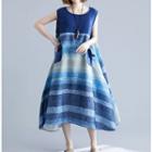 Striped Panel Sleeveless Midi Dress As Shown In Figure - One Size
